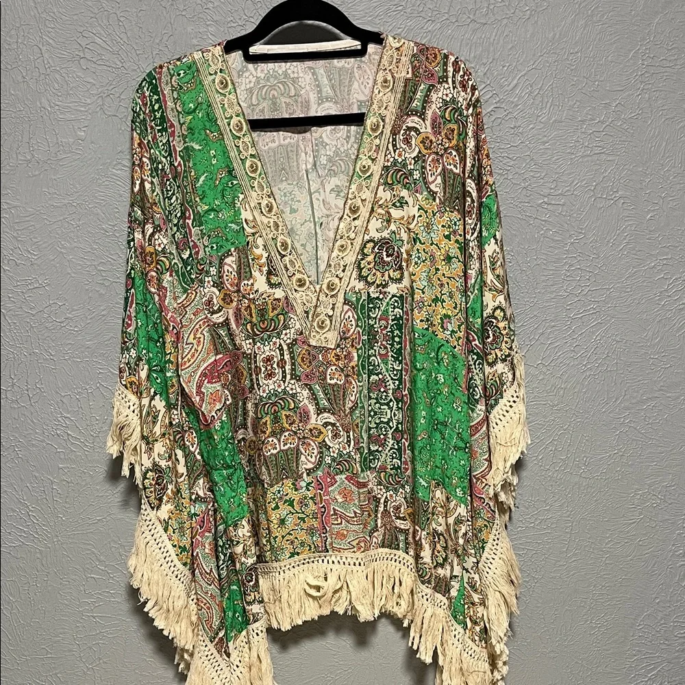 Made in Italy Bohemian Green and Cream Kaftan - Picture 2 of 8